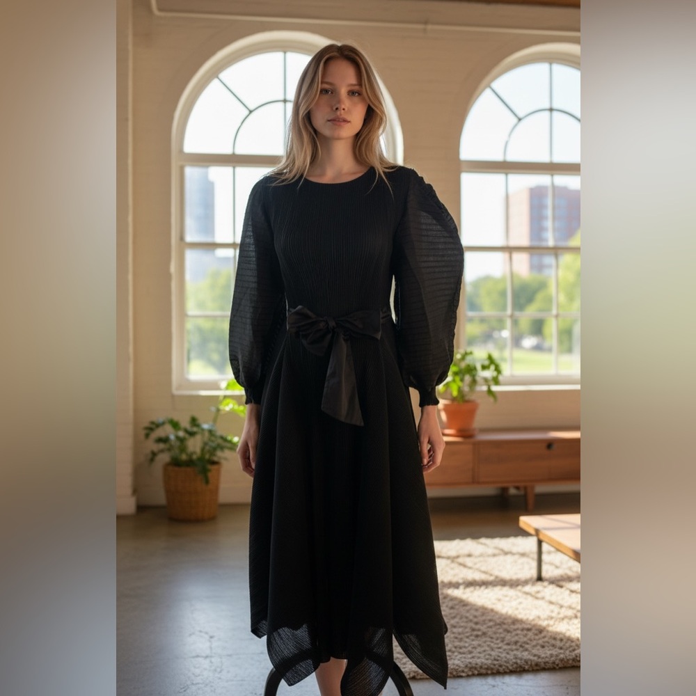 LA Designer Beulahstyle Jasper Bowtie Waist Pleats Maxi Dress